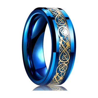 Keltischer Knoten Ring in Blau und Gold, Edelstahl