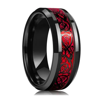 Anillo de Banda con Patrón Rojo y Negro, Acero Inoxidable