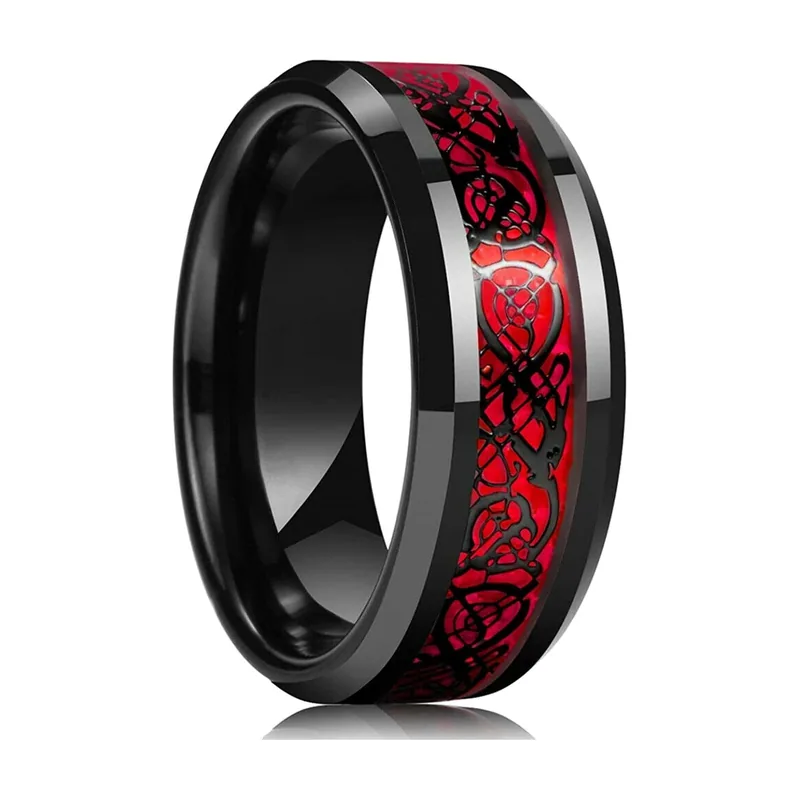 Herren Ring mit Rot-Schwarzem Muster, Edelstahl