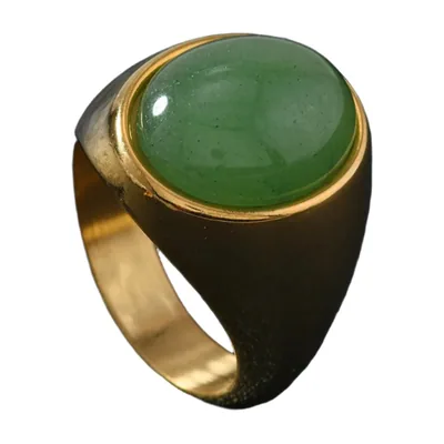 Anello Sigillo con Occhio di Tigre Verde, Acciaio Inossidabile