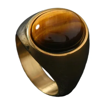 Anello Sigillo con Occhio di Tigre, Acciaio Inossidabile 316L