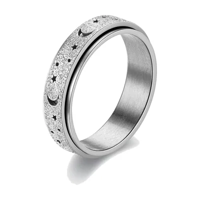 Herren Spinner-Ring mit Mond und Sternen, Edelstahl
