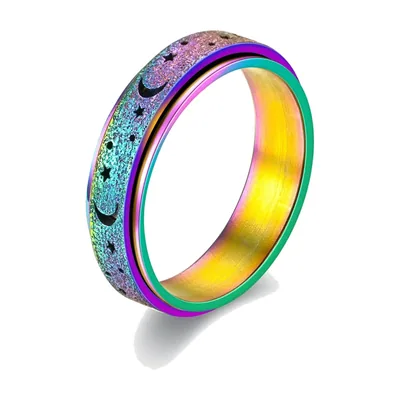Spinner-Ring mit Mond und Sternen, Mehrfarbiges Edelstahl