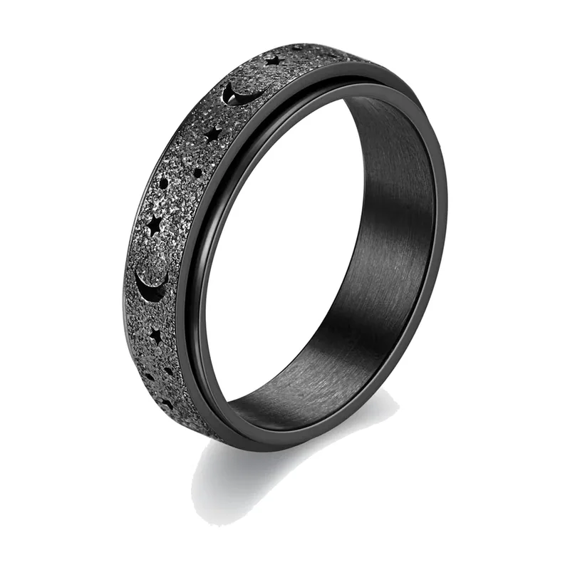 Bague Spinner avec Motif Lune et Étoiles, Acier Inoxydable 316L