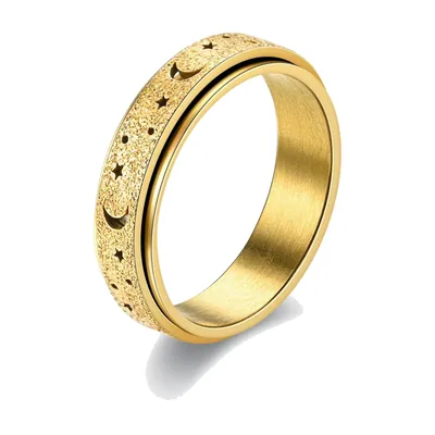 Herren Spinner-Ring mit Mond und Sternen, Edelstahl 316L
