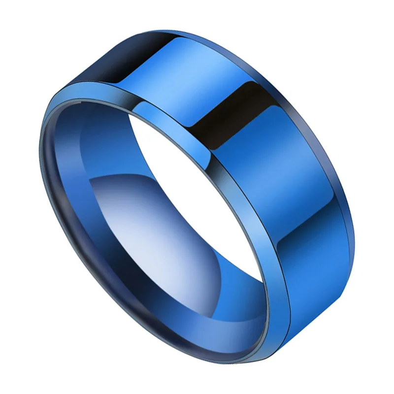 8mm Polierter Herrenring in Blau, 316L Edelstahl