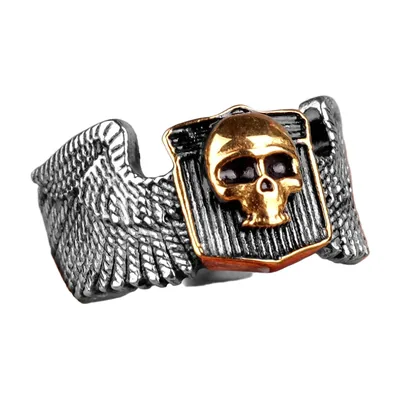 Totenkopf-Ring mit Flügeln, 316L Edelstahl