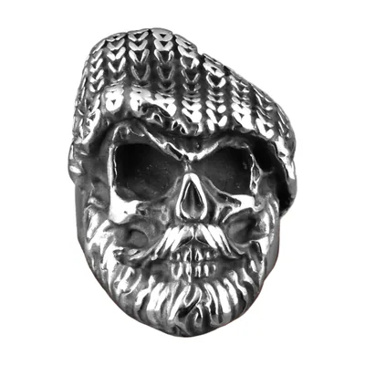 Anillo de Calavera con Gorro Beanie, Acero Inoxidable 316L