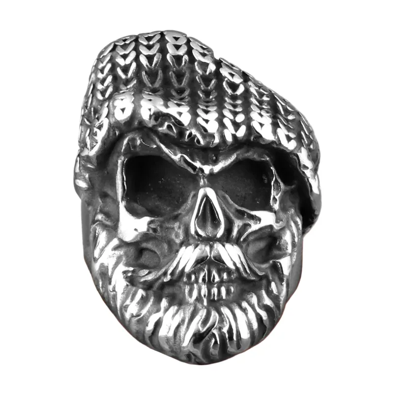 Skull Ring with Beanie Hat, 316L Stainless Steel