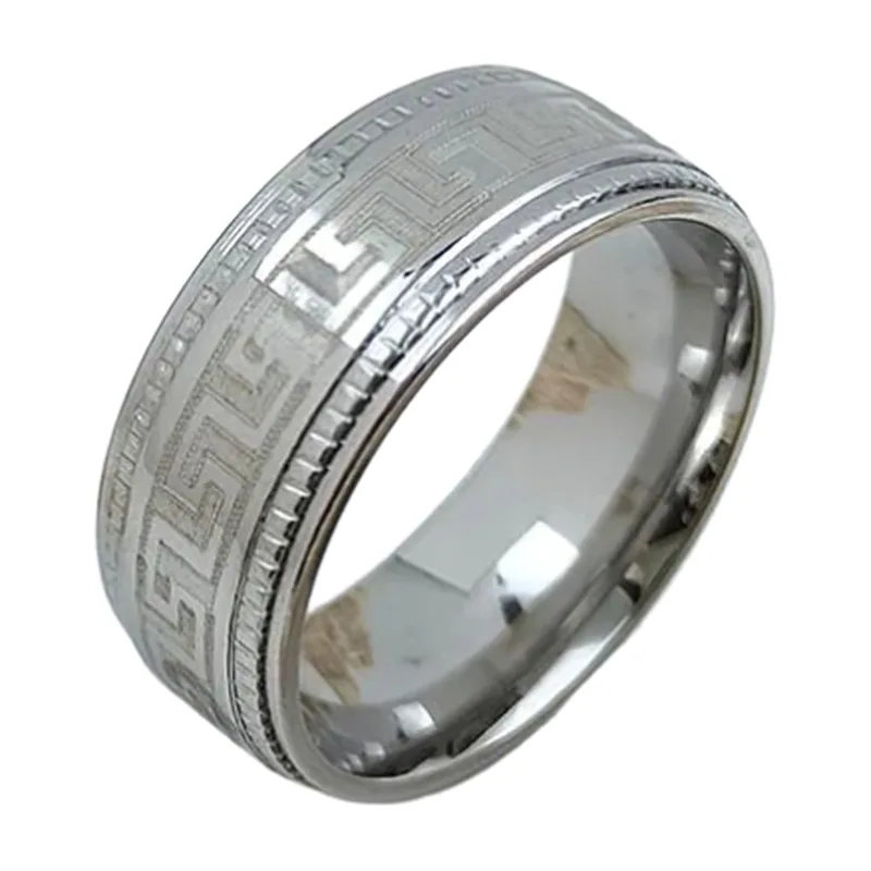 Herrenring mit Mäander-Muster, Polierter 316L Edelstahl
