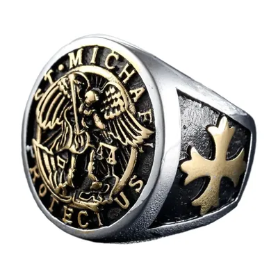 Herren Siegelring Erzengel Michael mit Kreuz, Edelstahl