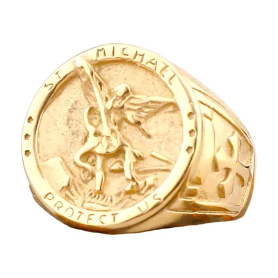 St. Michael Erzengel Siegelring, Goldfarben Edelstahl