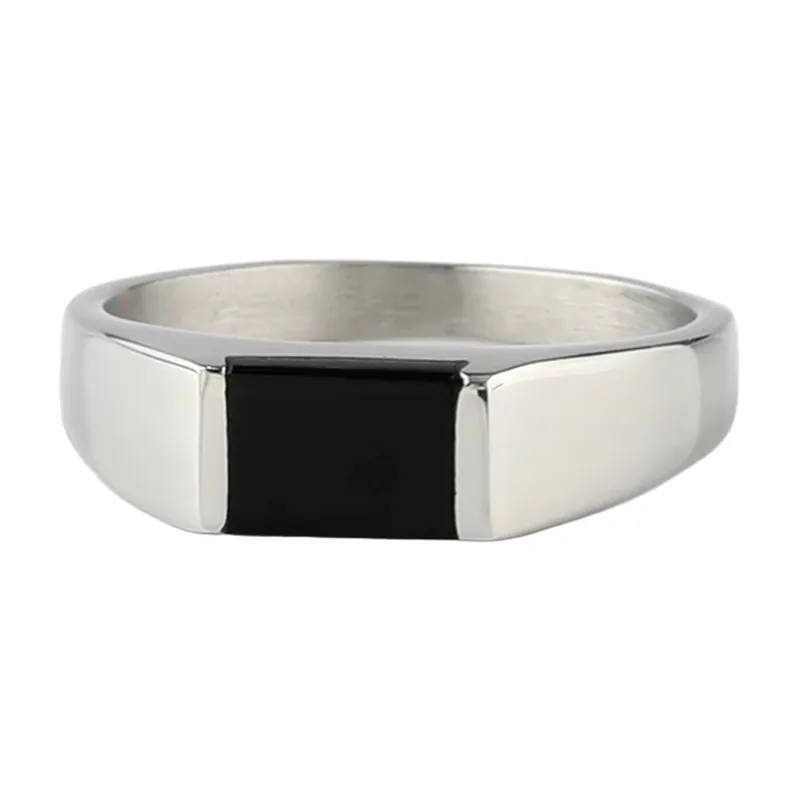 Herren Siegelring mit schwarzem Stein, 316L Edelstahl