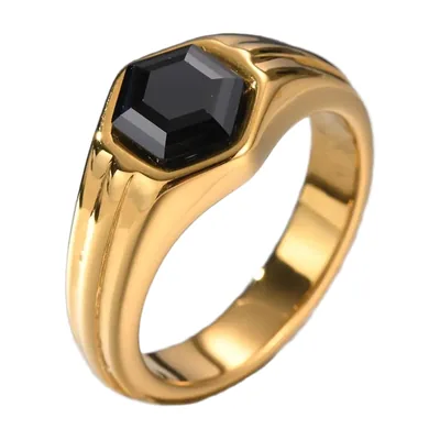 Herren Siegelring mit hexagonalem schwarzen Zirkonia, Edelstahl