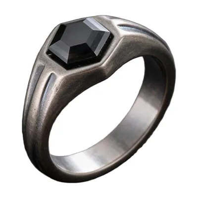 Herren Siegelring mit hexagonalem schwarzen Zirkonia, Edelstahl