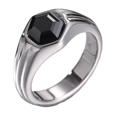Herren Siegelring mit hexagonalem schwarzen Zirkonia, Edelstahl