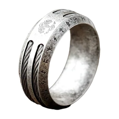 Odin Wikinger Runenring mit Kordel-Design, Edelstahl