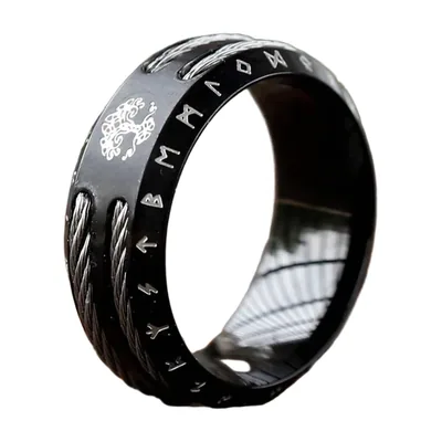 Wikinger Ring mit Yggdrasil und Odin Runen, Edelstahl