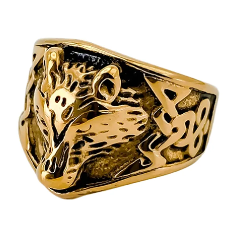 Wolf Head Signet Ring, 316L Stainless Steel
