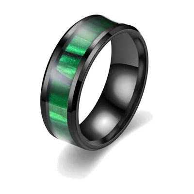 Band Ring with Green Shell Inlay, Stainless Steel