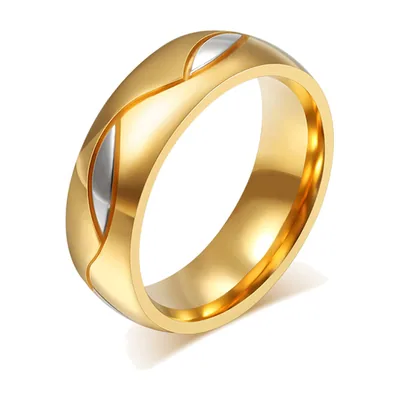Bague homme dorée avec accents argentés, acier inoxydable