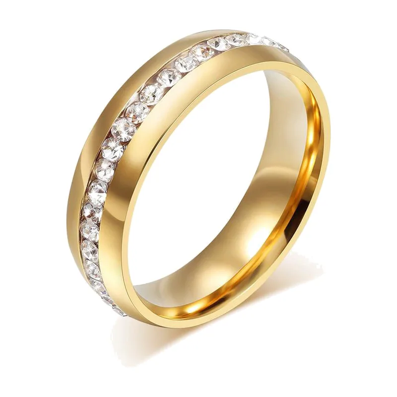Anillo de Banda Dorado con Circonitas, Acero Inoxidable