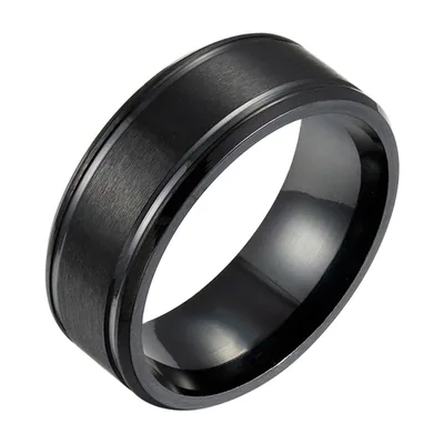 Bague Alliance brossée avec rainures, acier inoxydable