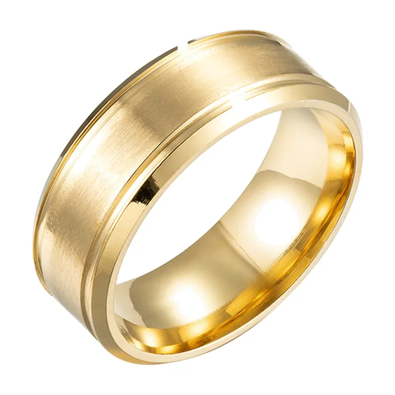 Herren Ring mit gebürsteter Oberfläche und Rillen, Edelstahl