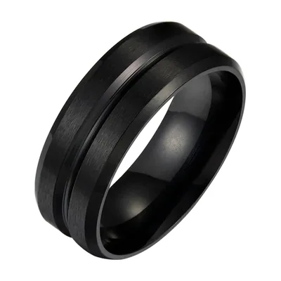 Bague Alliance Brossée avec Détails Rainurés, Acier Inoxydable