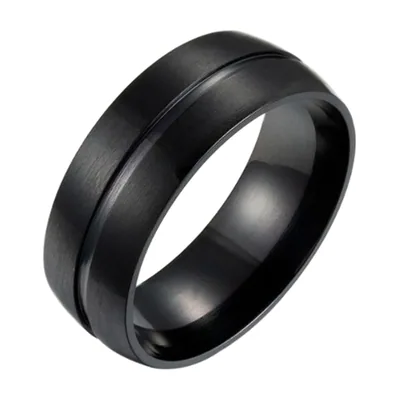 Bague noire avec rainures brossées, acier inoxydable