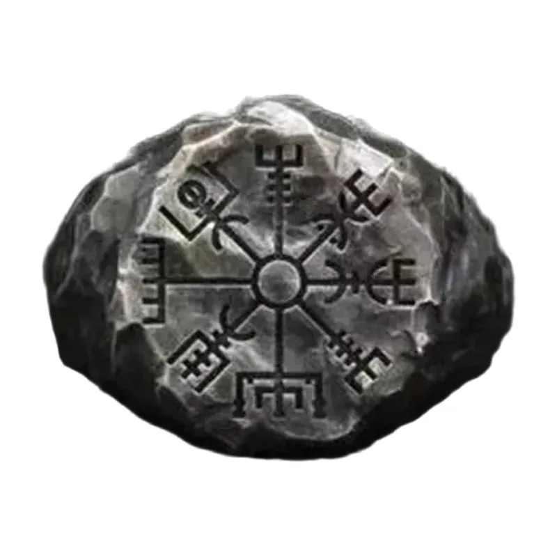 Odin Siegelring mit Runen und Vegvisir Kompass, Edelstahl