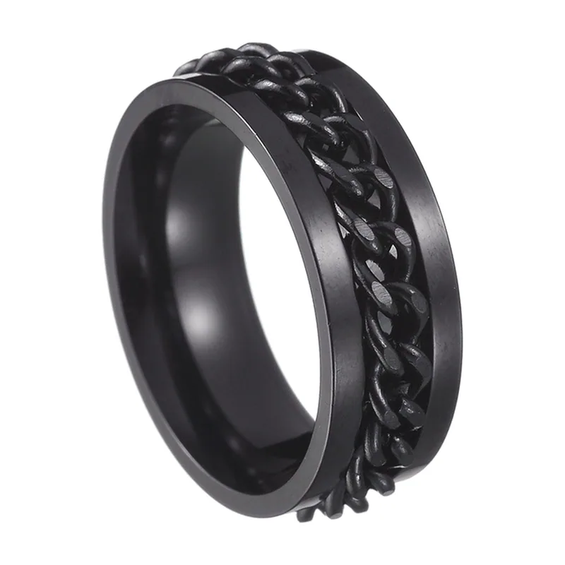 Anillo Spinner con detalle de cadena, acero inoxidable 316L
