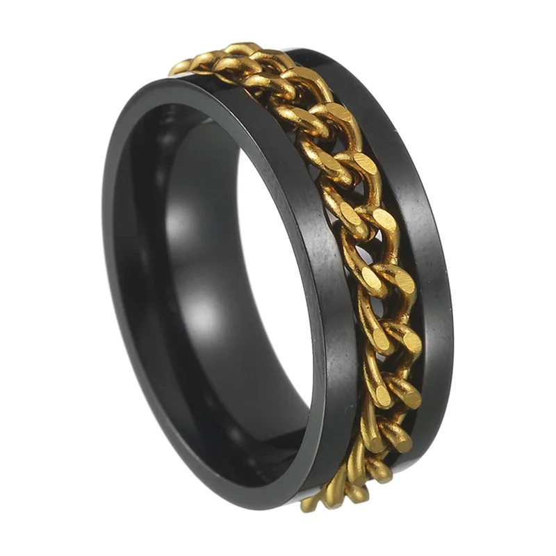 Spinner Ring with Rotating Chain Detail, 316L Stainless Steel