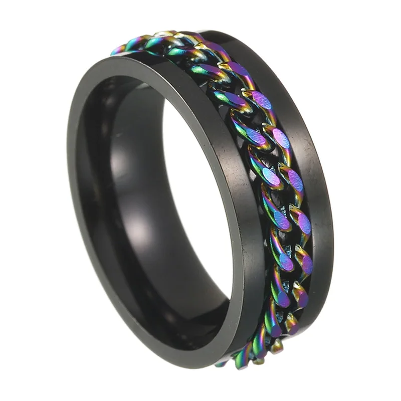 Spinner-Ring mit rotierendem Kettendetail, Edelstahl