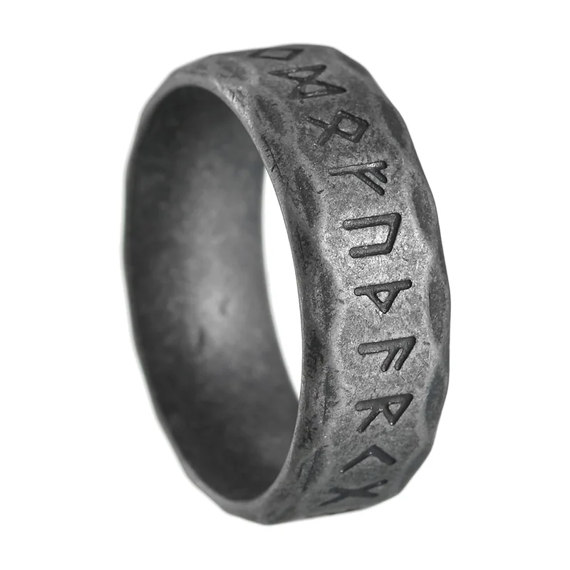 Anillo de Runas Odín Vikingo, Acero Inoxidable 316L Acabado Antiguo