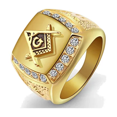 Herren Siegelring mit Zirkonia und Maurer-Symbol, Edelstahl