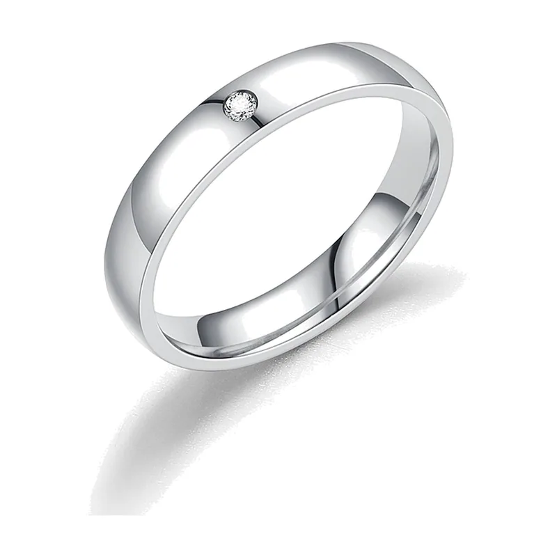 Anillo de Banda Minimalista con Zirconia Claro, Acero Inoxidable