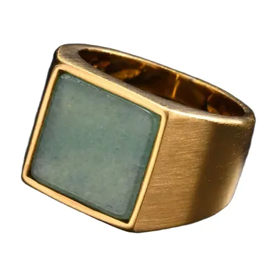 Anello Siginetto Quadrato con Pietra Verde, Acciaio Inossidabile