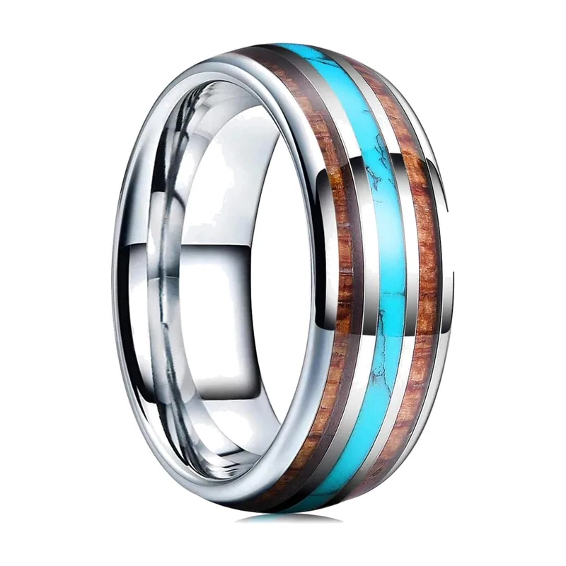 8mm Ring mit Meteorit und Perlmutt-Einlage, Edelstahl