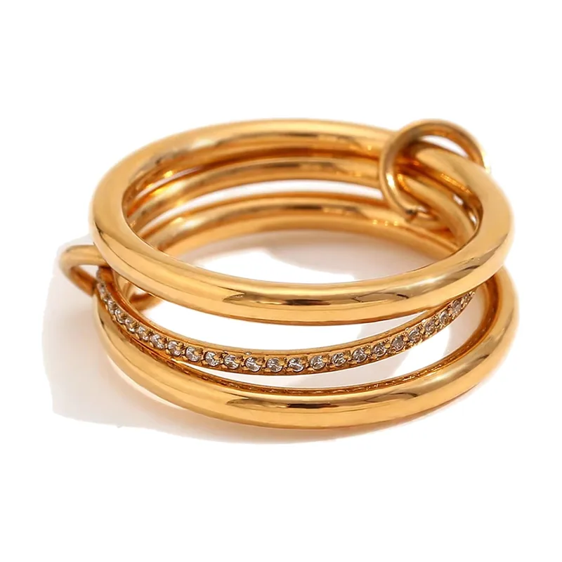 Anillo Multi-Banda de Eslabones con Zirconia, Acero Inoxidable
