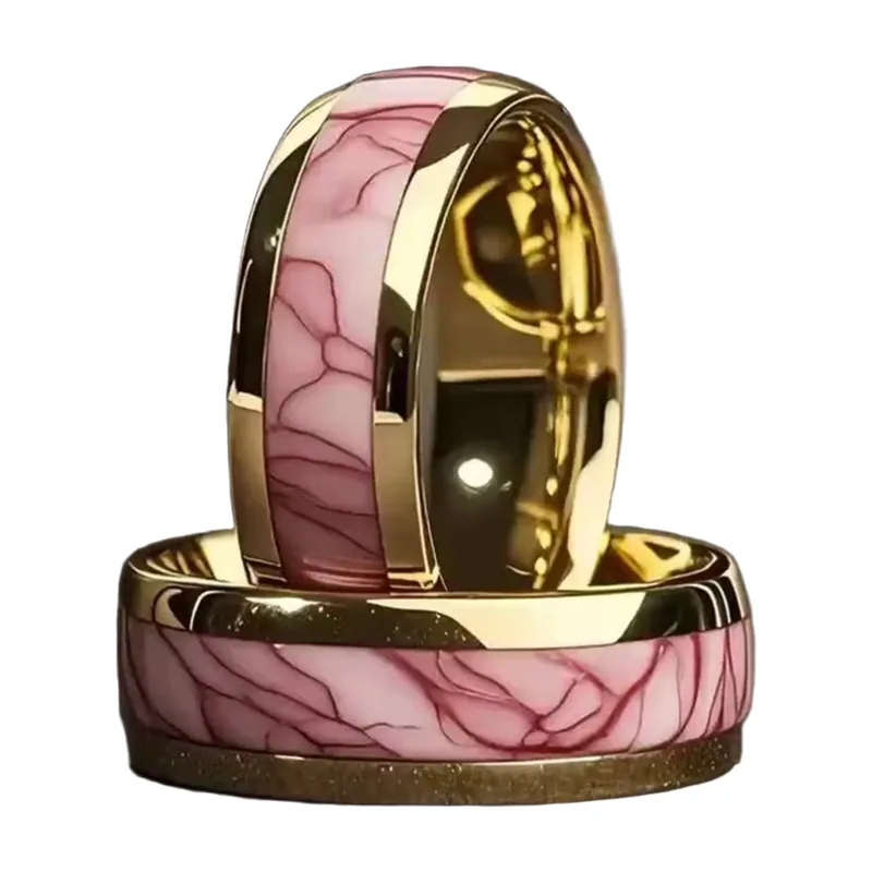 Herrenring mit rosa Marmor-Inlay aus Edelstahl