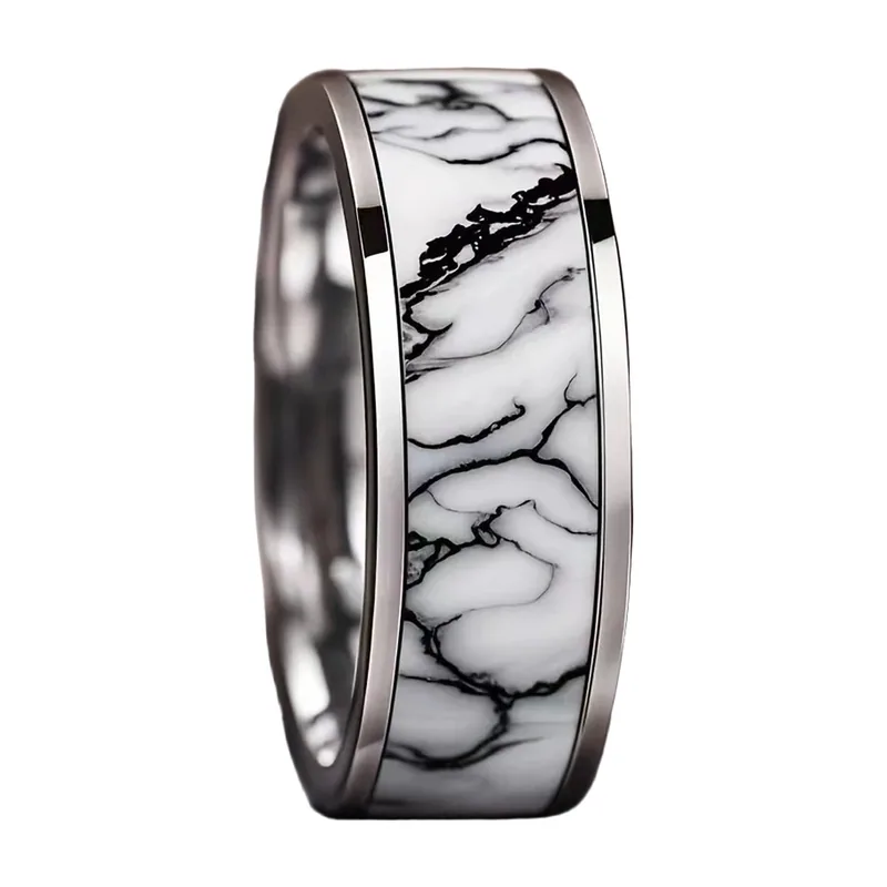 Anillo de banda efecto mármol, acero inoxidable 316L