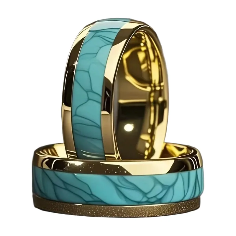 Herrenring mit Türkis-Stein-Inlay aus Edelstahl