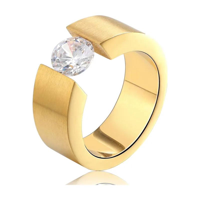 Bague Open Band avec Zircone Cubique, Acier Inoxydable