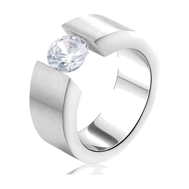 Herren Open-Band-Ring mit klarem Zirkonia, Edelstahl