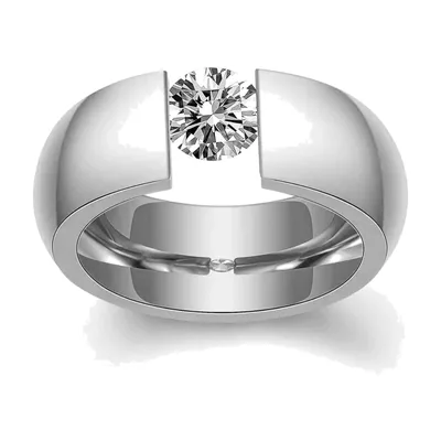 Anello a Fascia con Zirconia Chiaro, Acciaio Inossidabile