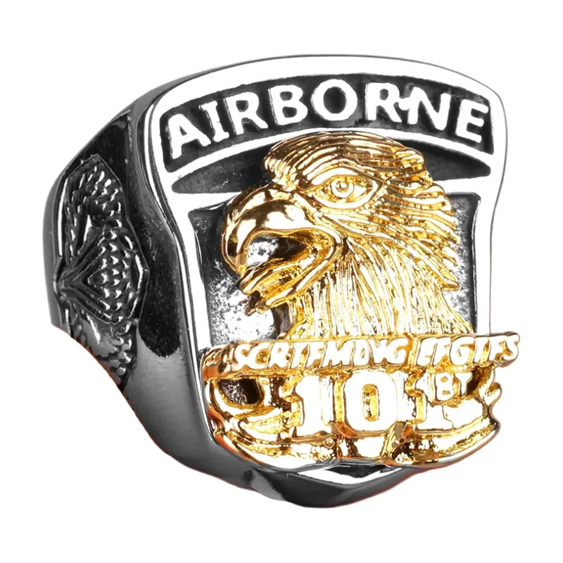 Adler Siegelring mit Gold-Akzenten, Edelstahl