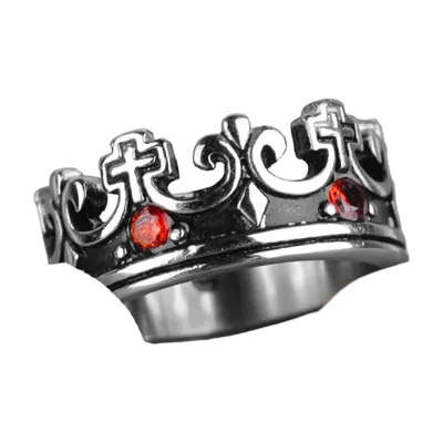 Kronenring mit roten Zirkonia-Steinen, 316L Edelstahl