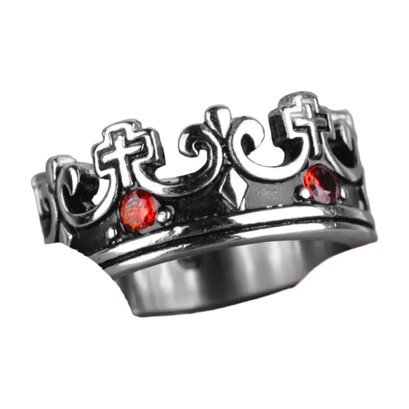 Kronenring mit roten Zirkonia-Steinen, 316L Edelstahl