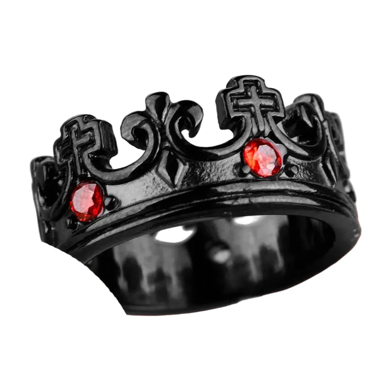 Anello Corona con Zirconi Rossi, Acciaio Inossidabile 316L